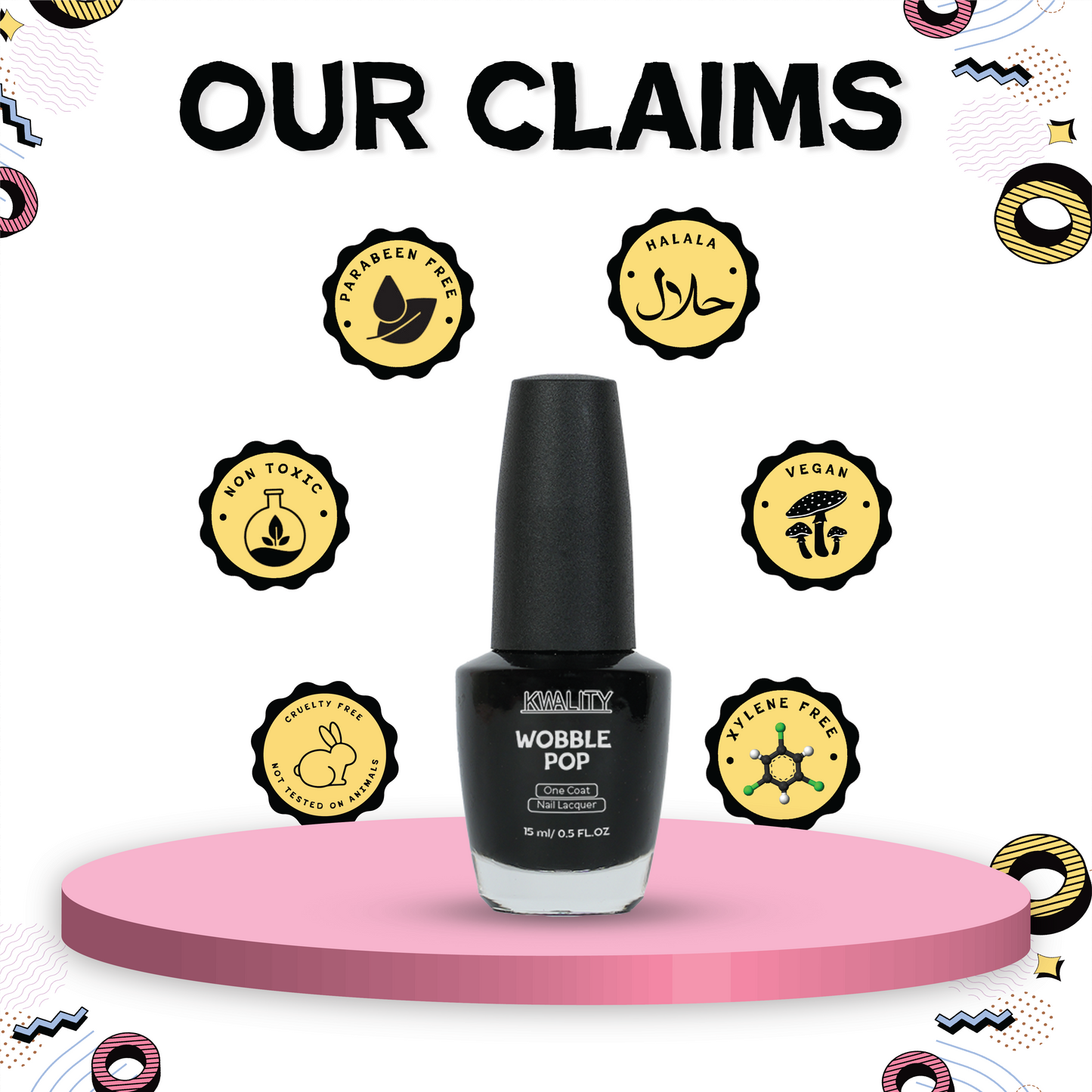 Wobblepop Nail Paint Black Matte - 15ml