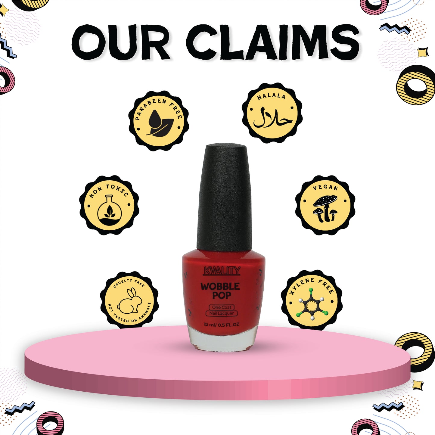 Wobblepop Nail Paint Naughty Red - 15ml