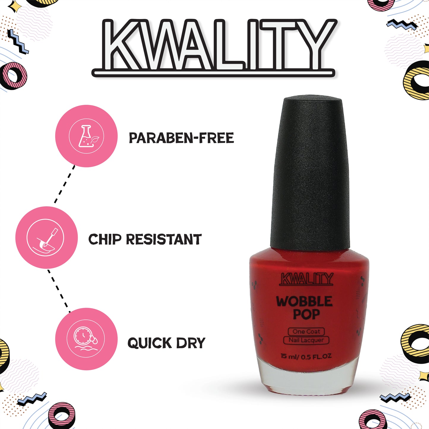 Wobblepop Nail Paint Naughty Red - 15ml